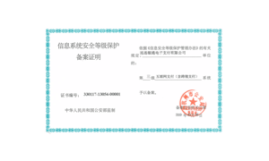 Grade protection three-level filing certificate